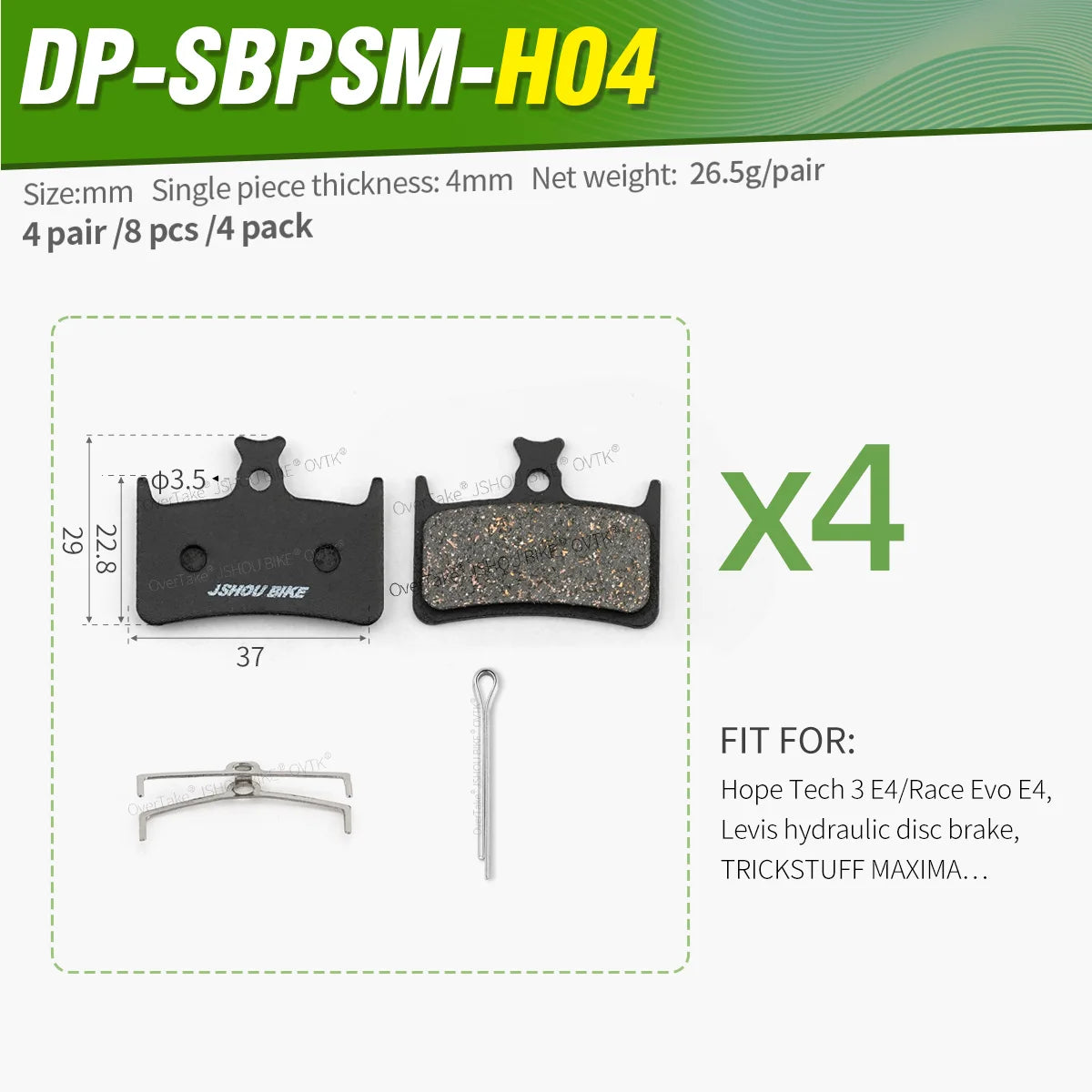 JSHOUBIKE hydraulic disc brake pad Advanced semimetal Kevlar fiber copper for Hope Tech 3 E4/Race Evo E4,Levis TRICKSTUFF MAXIMA