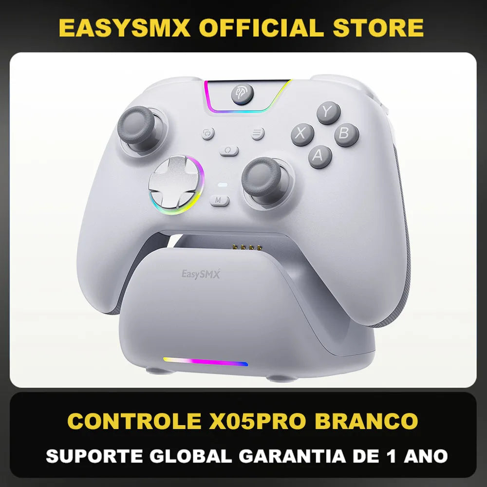 EasySMX X05Pro Wireless Controller with Charging Dock, Silent Buttons, 1000mAh Battery, 3-Mode for Switch/PC/Phone/Steam