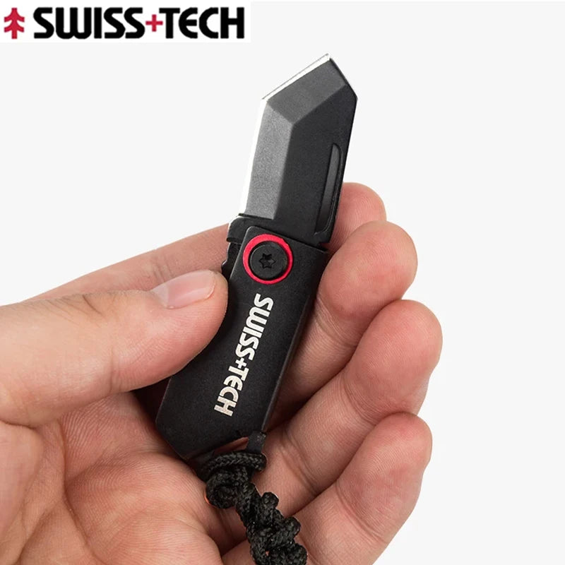 SWISS TECH Outdoor Stainless Steel Mini Folding Pocket Knife Portable Package Opener Unboxing Tool Keychain