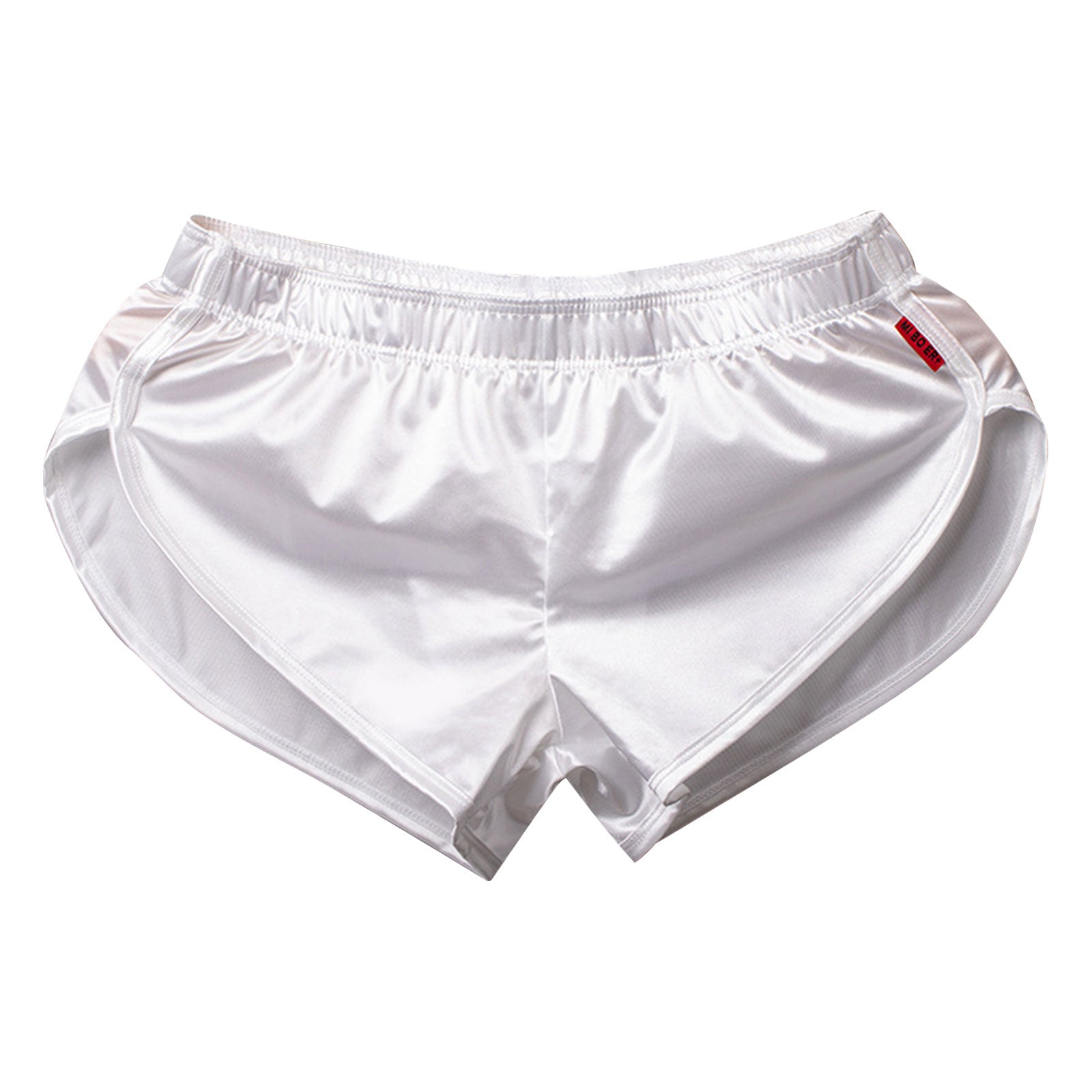 Men Side Split Satin Micro Shorts Built-in Bulge Pouch Boxer Brief Elastic Waistband Pajama Bottoms Loungewear Home Wear Trunks