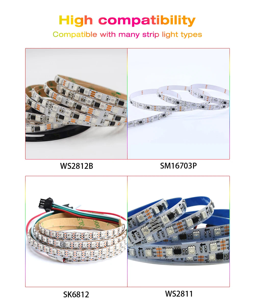 GLEDOPTO WLED Addressable RGB IC LED Strip Controller Smart App Control 800 ICs Home Tech LED Multi Dream Lighting Colorful ESP