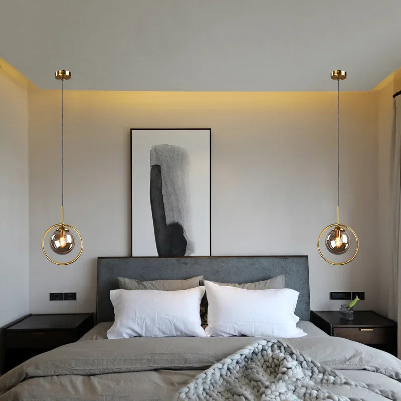 Modern Led Bedside Pendant Light Fixture Nordic Indoor Golden Iron Hanging Lamp Luminaire Kitchen Dining Room Home Decor Lights