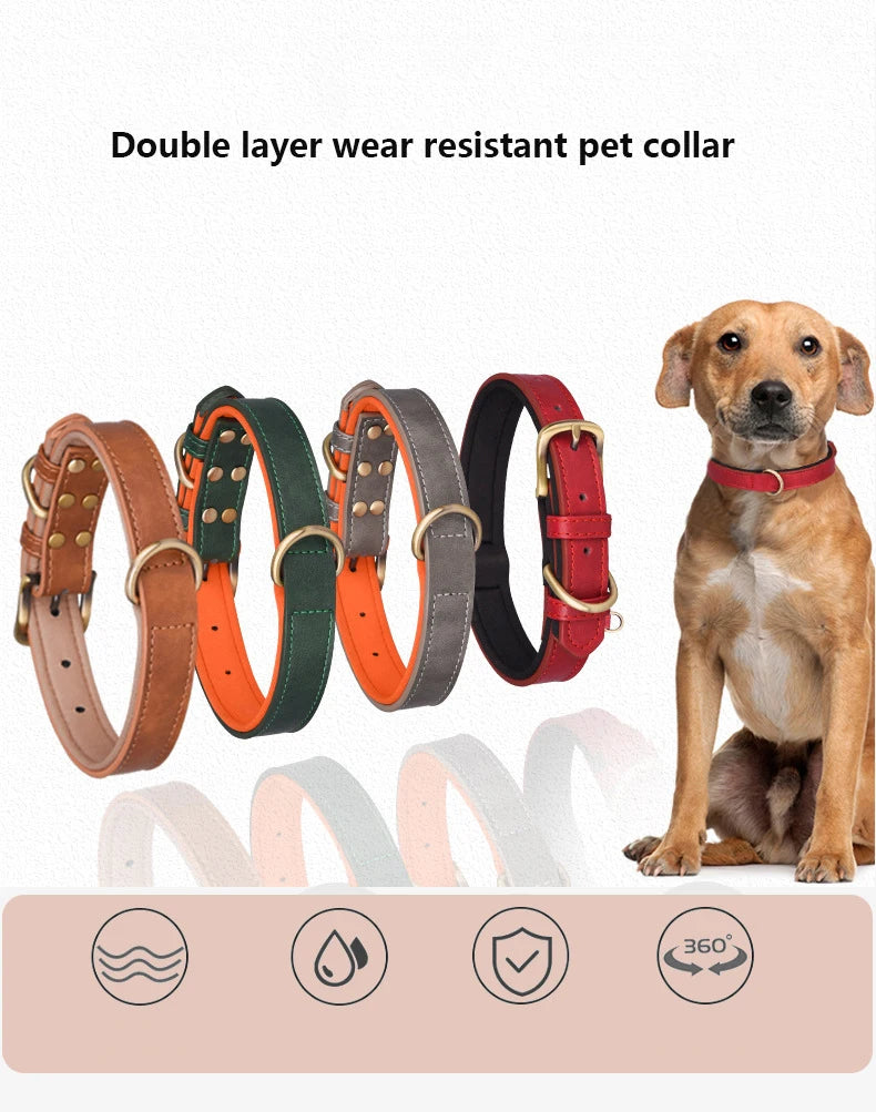 Leather Dog Collar Padded Pet Collars Adjustable Dog Collar Strong& Durable for Small Medium Dogs Pet Shop Bulldog Bull Terrier