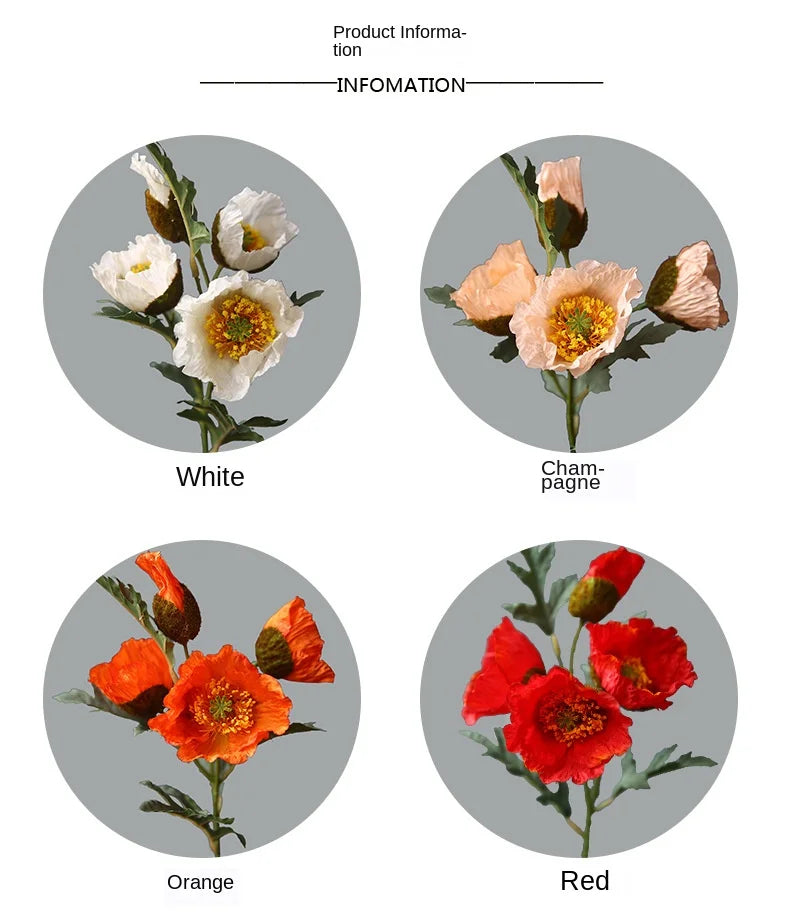 4Head Artificial Poppy Flower Wedding Home Decoration 46cm Flowers Home Decoration Hotel Homestay Home Decoration