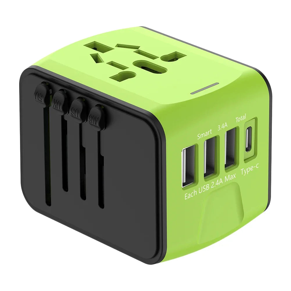 Universal Travel Adapter 100V-250V AC AC Power Plug Adapter 3 USB and 1 Type C Ports for for USA EU UK AU Cell Phone Laptop