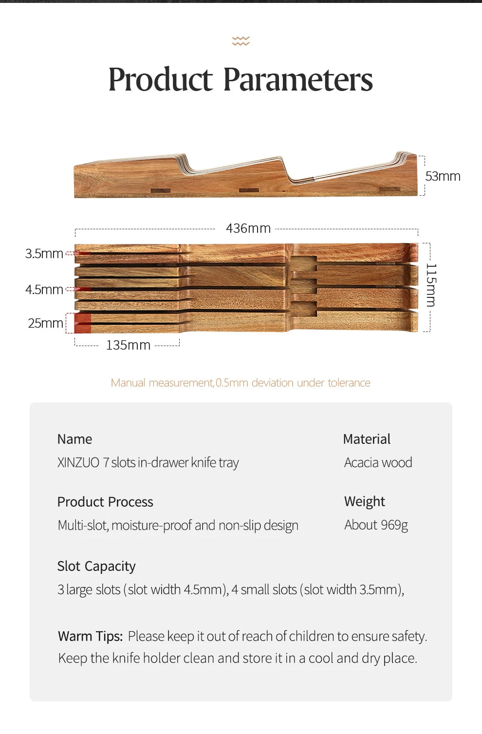 XINZUO New Arrival Acacia Solid Wood Double Layer Storage Kitchen Knife Holder 7 Slots  Organise Knives Neatly Kitchen Goodies