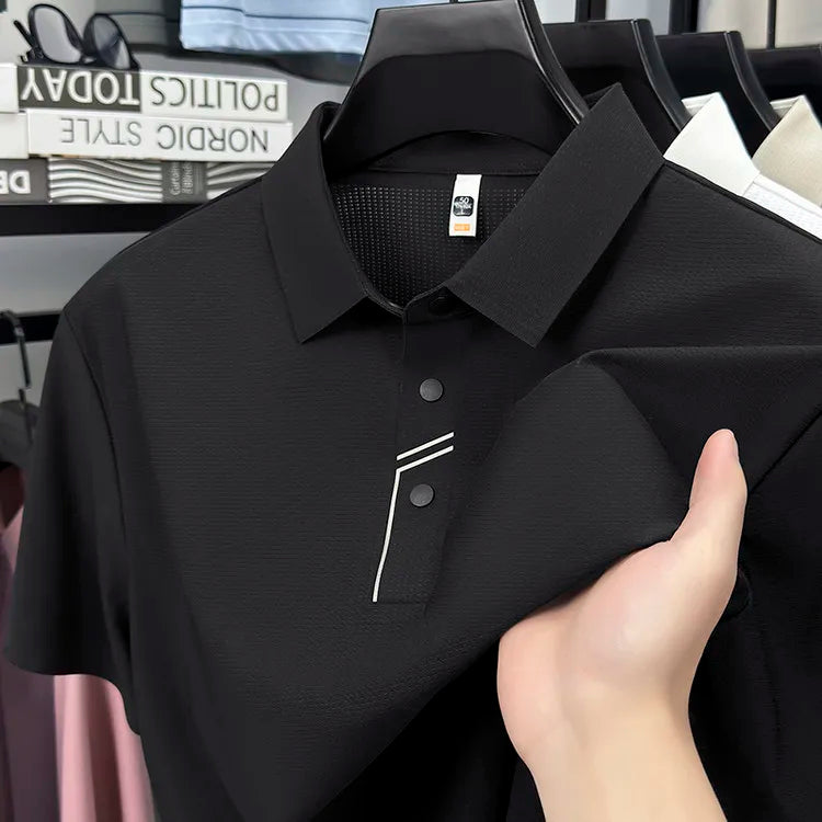 Men's Seamless Tech Polo Shirt - 4-Hole Button, 180g UV Sun Protection, 7A Antibacterial Business Leisure High-End Tops