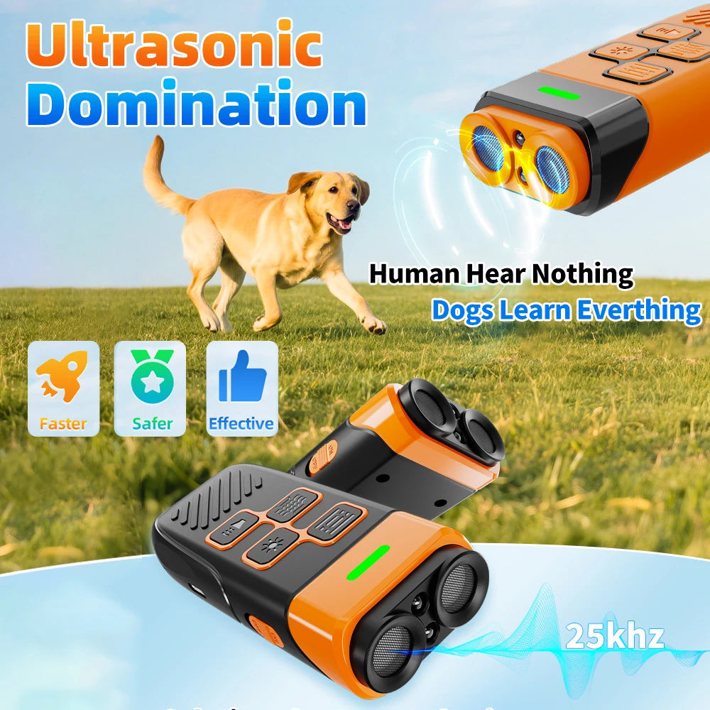 Dual Ultrasonic Pet Dog Repeller Professional Dog Training Device Rechargeable Anti Dog Bark Deterrent with LED Flashlight
