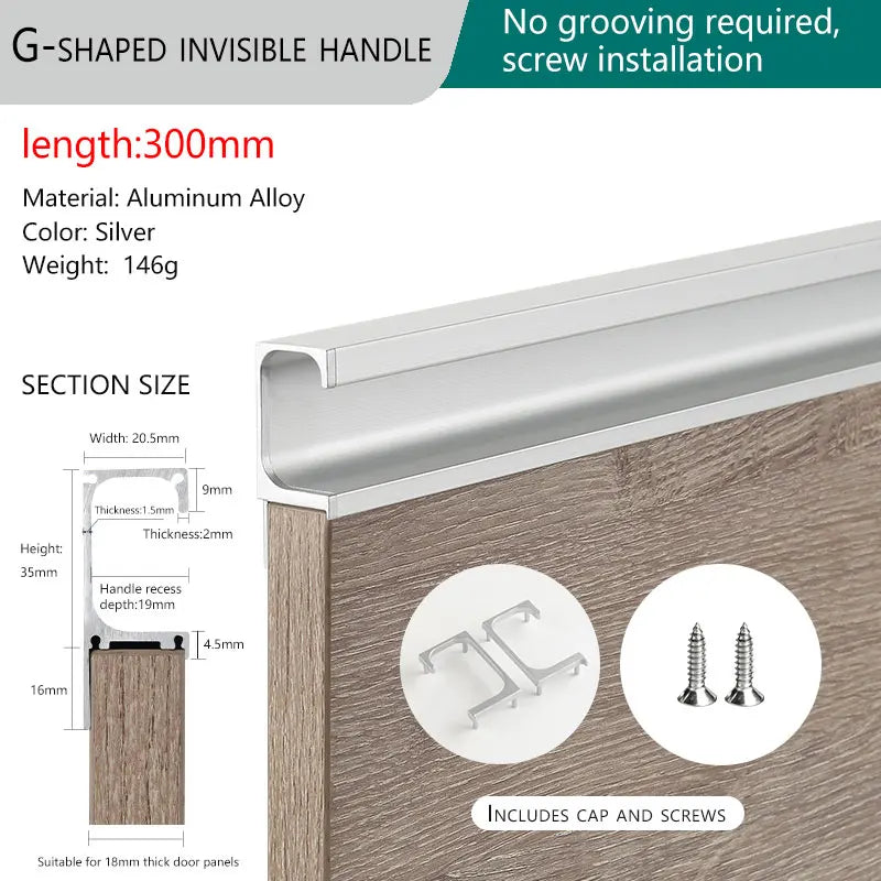 Concealed Edge Banding Kitchen Cabinet Door Recessed Handles Drawers Finger Pulls With 18mm Wood Boards G-Shape Groove-Free