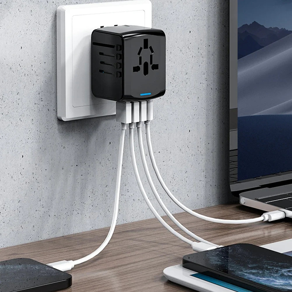 Universal Travel Adapter 100V-250V AC AC Power Plug Adapter 3 USB and 1 Type C Ports for for USA EU UK AU Cell Phone Laptop