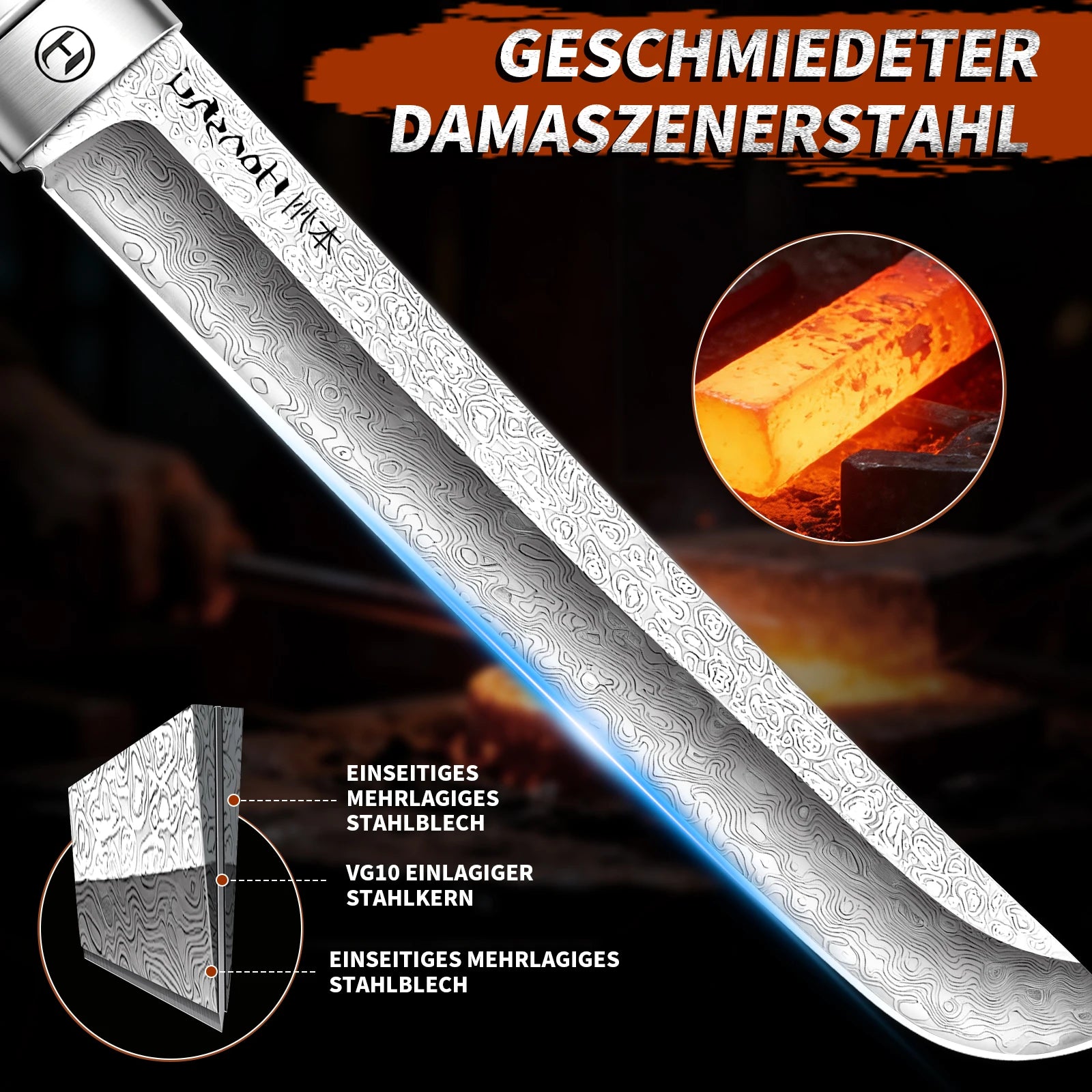 Multifunctional Japanese Damascus kitchen knife, a professional sashimi and sushi knife, suitable for deboning and slicing fish