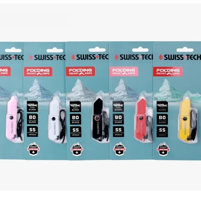 SWISS TECH Outdoor Stainless Steel Mini Folding Pocket Knife Portable Package Opener Unboxing Tool Keychain