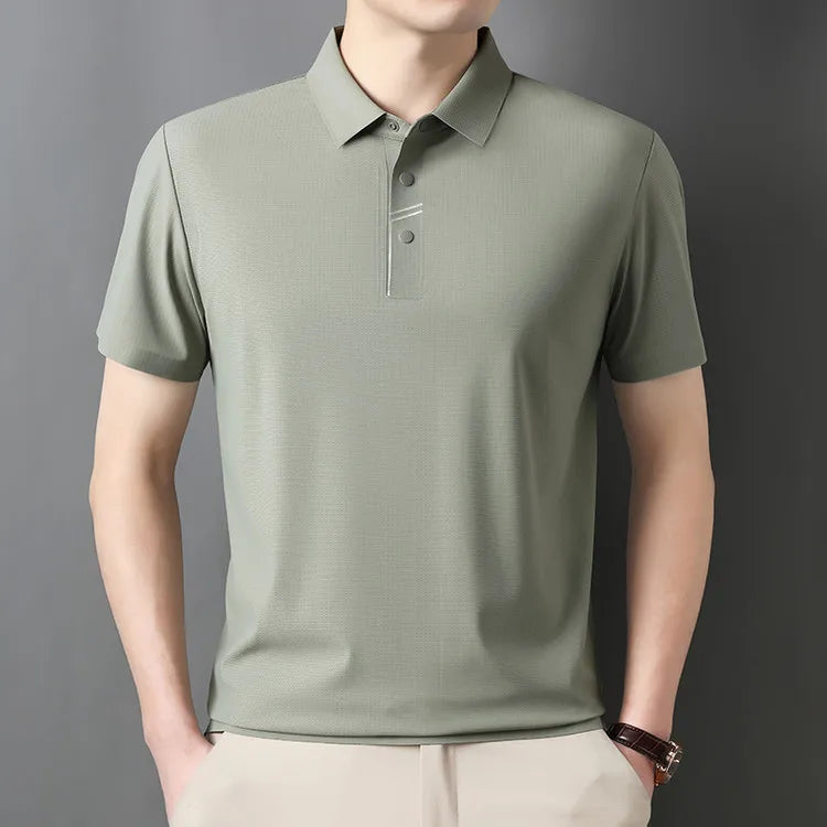 Men's Seamless Tech Polo Shirt - 4-Hole Button, 180g UV Sun Protection, 7A Antibacterial Business Leisure High-End Tops