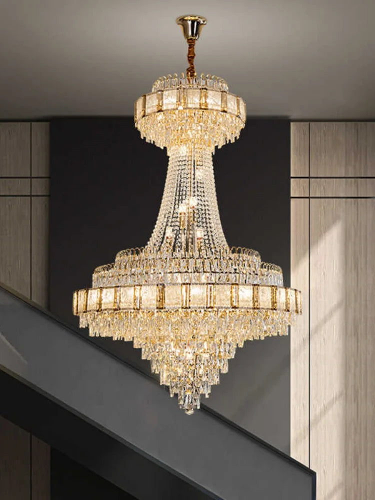 Cristal Lustres for Staircase Villa Duplex Chandelier Crystal Luxury Large Gold Nordic Home Decoration Led High-end Hanging Lamp