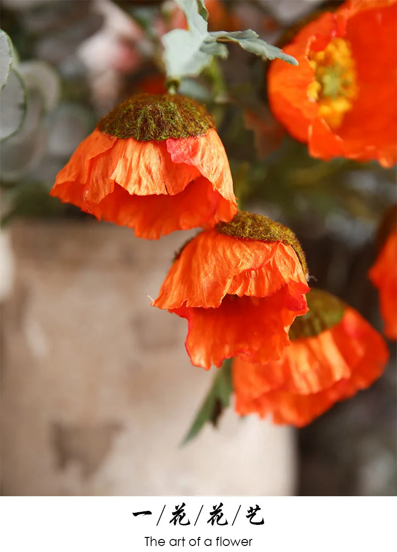4Head Artificial Poppy Flower Wedding Home Decoration 46cm Flowers Home Decoration Hotel Homestay Home Decoration