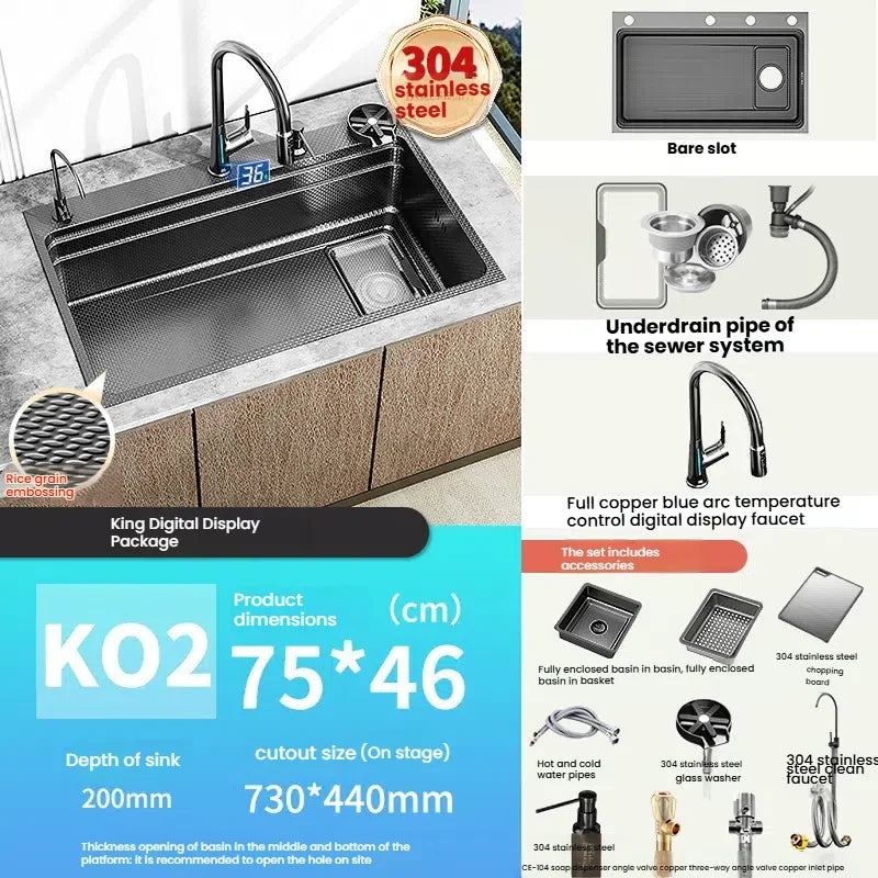 Household 304 Stainless Steel Kitchen Sink Rice Granule Embossing Antifouling Antiscratch Large Single Slot Dish Wash Basin