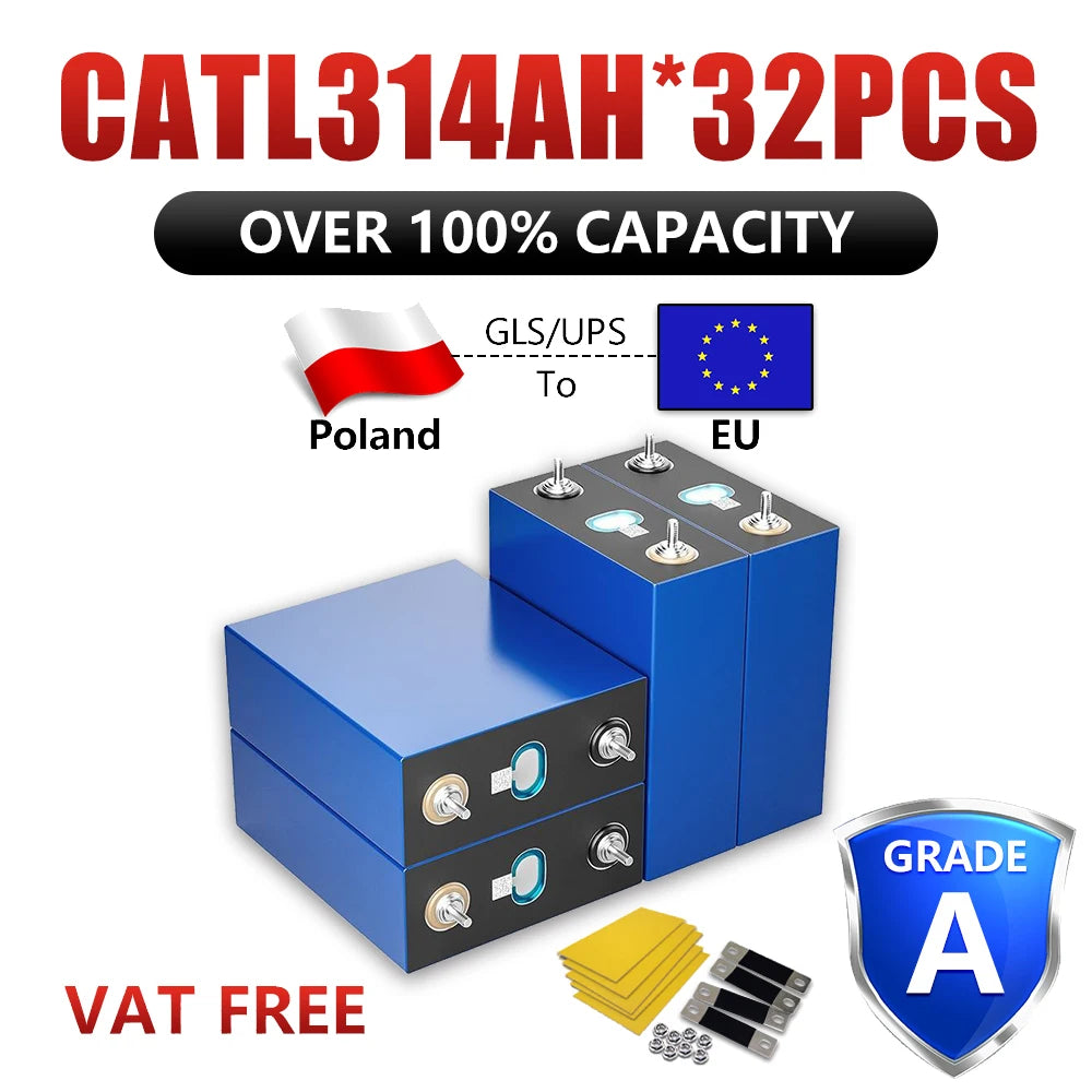 EU Hot Sale 280AH 304AH 314AH LiFePO4 Battery Grade A Rechargeable Cell Solar Home Storage EV Marine Boat Caravan EU VAT FREE