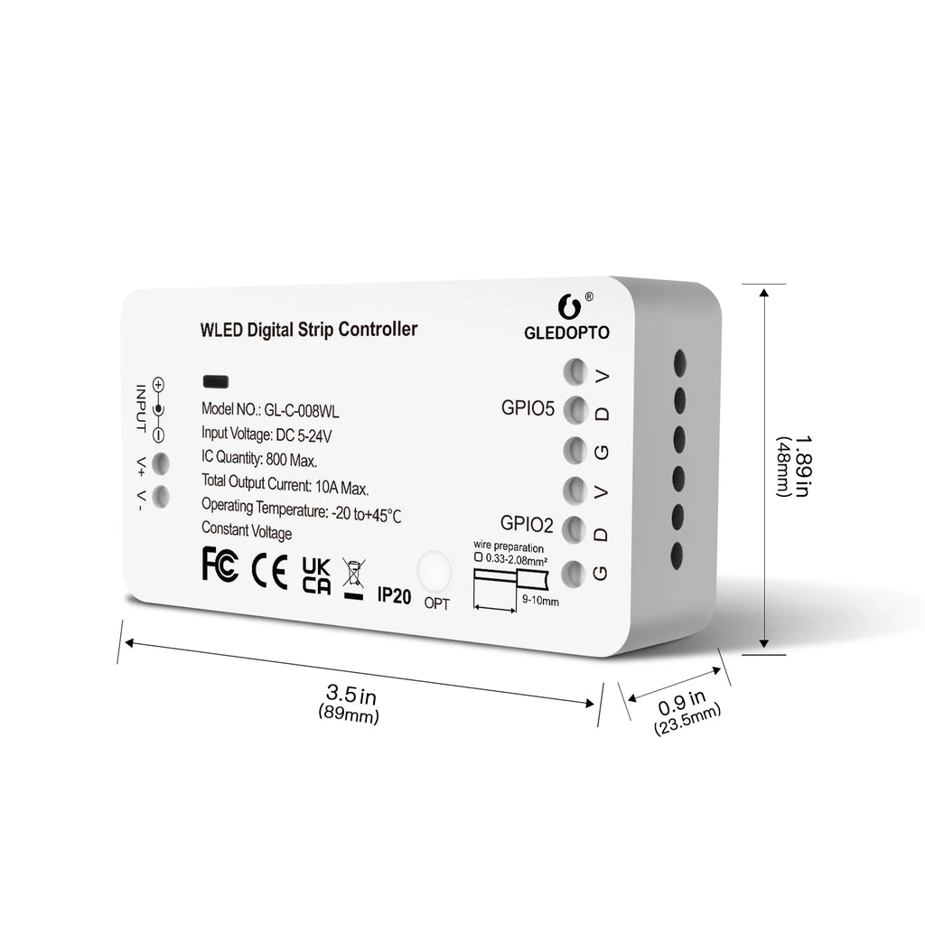 GLEDOPTO WLED Addressable RGB IC LED Strip Controller Smart App Control 800 ICs Home Tech LED Multi Dream Lighting Colorful ESP