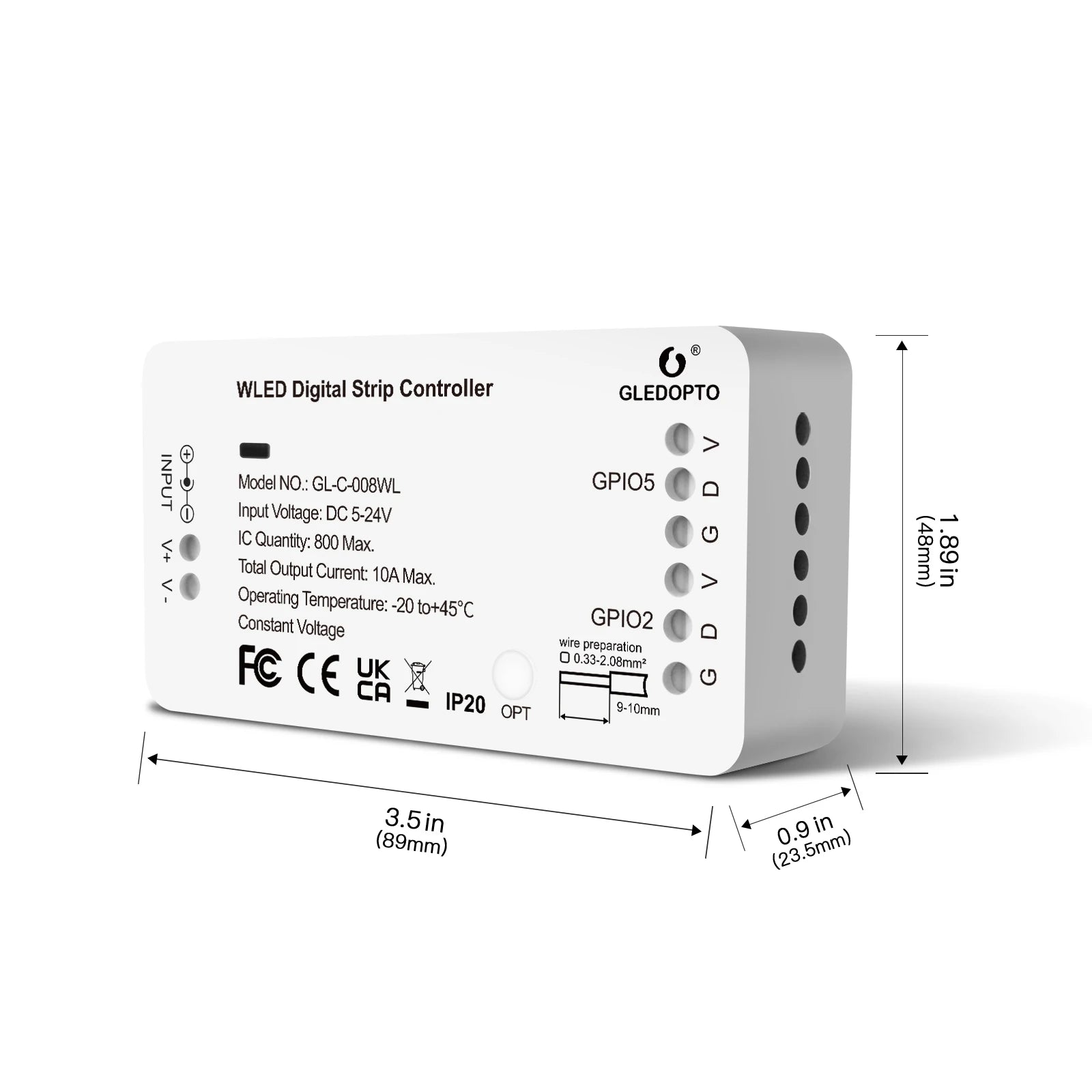 GLEDOPTO WLED Addressable RGB IC LED Strip Controller Smart App Control 800 ICs Home Tech LED Multi Dream Lighting Colorful ESP