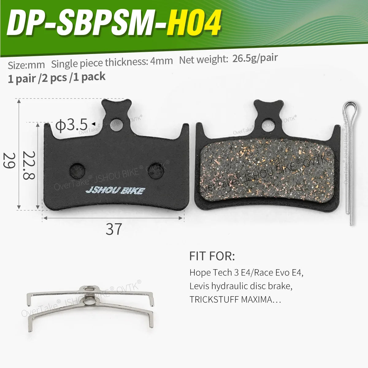 JSHOUBIKE hydraulic disc brake pad Advanced semimetal Kevlar fiber copper for Hope Tech 3 E4/Race Evo E4,Levis TRICKSTUFF MAXIMA