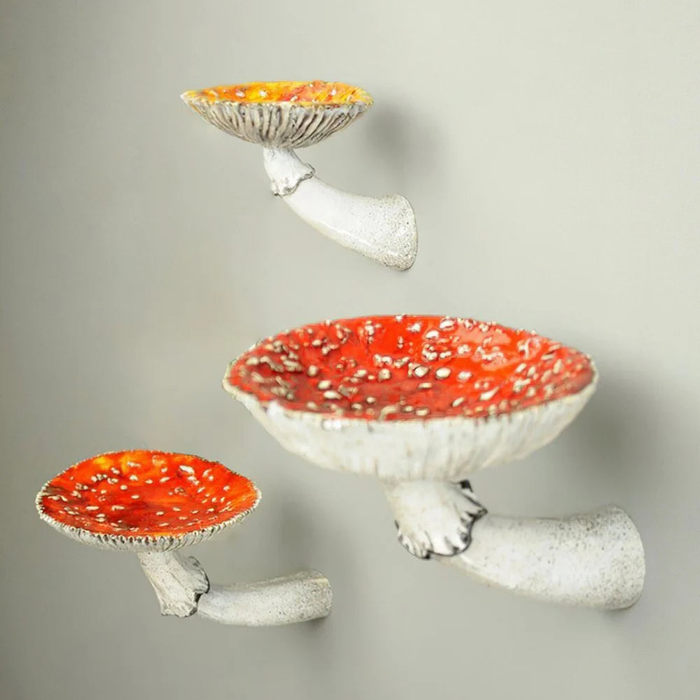 7/10/13cm Resin Amanita Shaped Floating Shelf Wall Mounted Mushroom Hanging Shelf Halloween Decor Keys Holder Home Ornaments