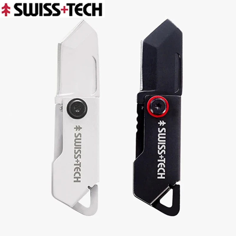 SWISS TECH Outdoor Stainless Steel Mini Folding Pocket Knife Portable Package Opener Unboxing Tool Keychain