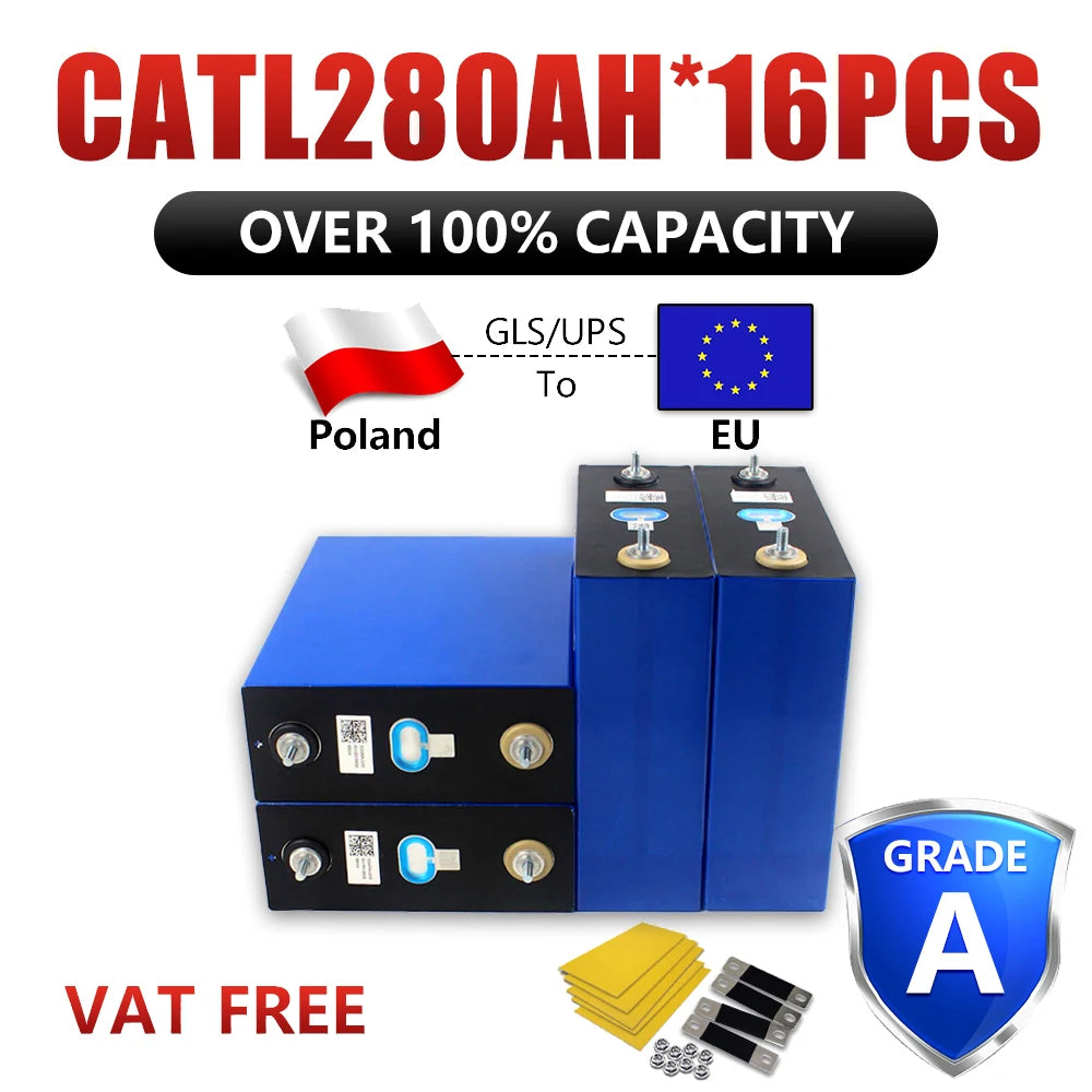EU Hot Sale 280AH 304AH 314AH LiFePO4 Battery Grade A Rechargeable Cell Solar Home Storage EV Marine Boat Caravan EU VAT FREE