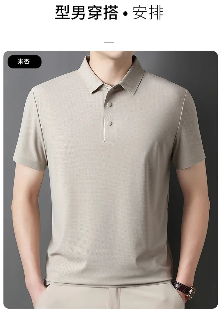 Men's Seamless Tech Polo Shirt - 4-Hole Button, 180g UV Sun Protection, 7A Antibacterial Business Leisure High-End Tops