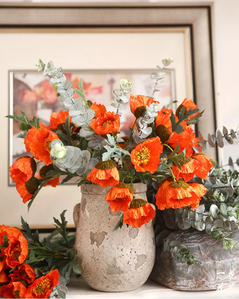 4Head Artificial Poppy Flower Wedding Home Decoration 46cm Flowers Home Decoration Hotel Homestay Home Decoration