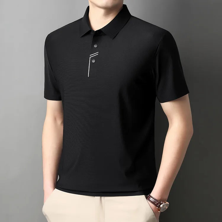 Men's Seamless Tech Polo Shirt - 4-Hole Button, 180g UV Sun Protection, 7A Antibacterial Business Leisure High-End Tops