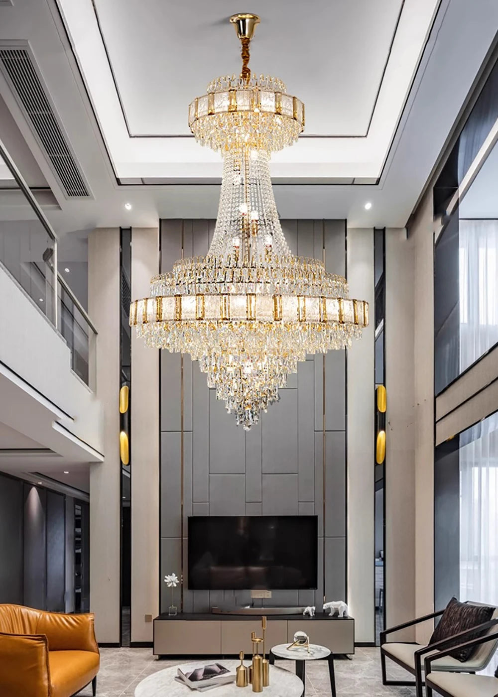 Cristal Lustres for Staircase Villa Duplex Chandelier Crystal Luxury Large Gold Nordic Home Decoration Led High-end Hanging Lamp