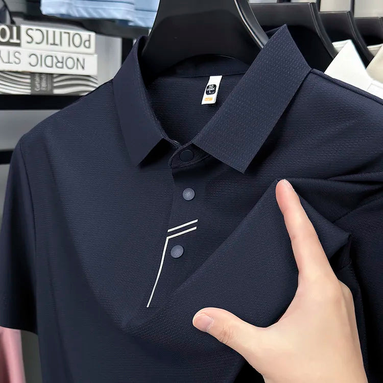 Men's Seamless Tech Polo Shirt - 4-Hole Button, 180g UV Sun Protection, 7A Antibacterial Business Leisure High-End Tops