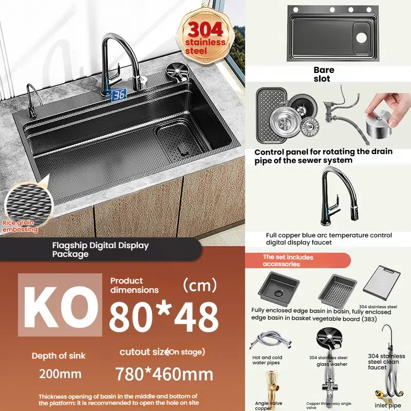 Household 304 Stainless Steel Kitchen Sink Rice Granule Embossing Antifouling Antiscratch Large Single Slot Dish Wash Basin