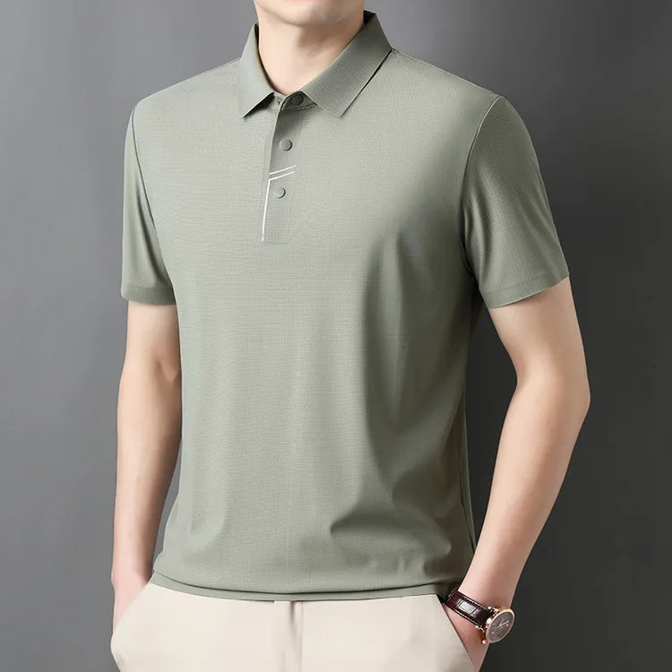 Men's Seamless Tech Polo Shirt - 4-Hole Button, 180g UV Sun Protection, 7A Antibacterial Business Leisure High-End Tops