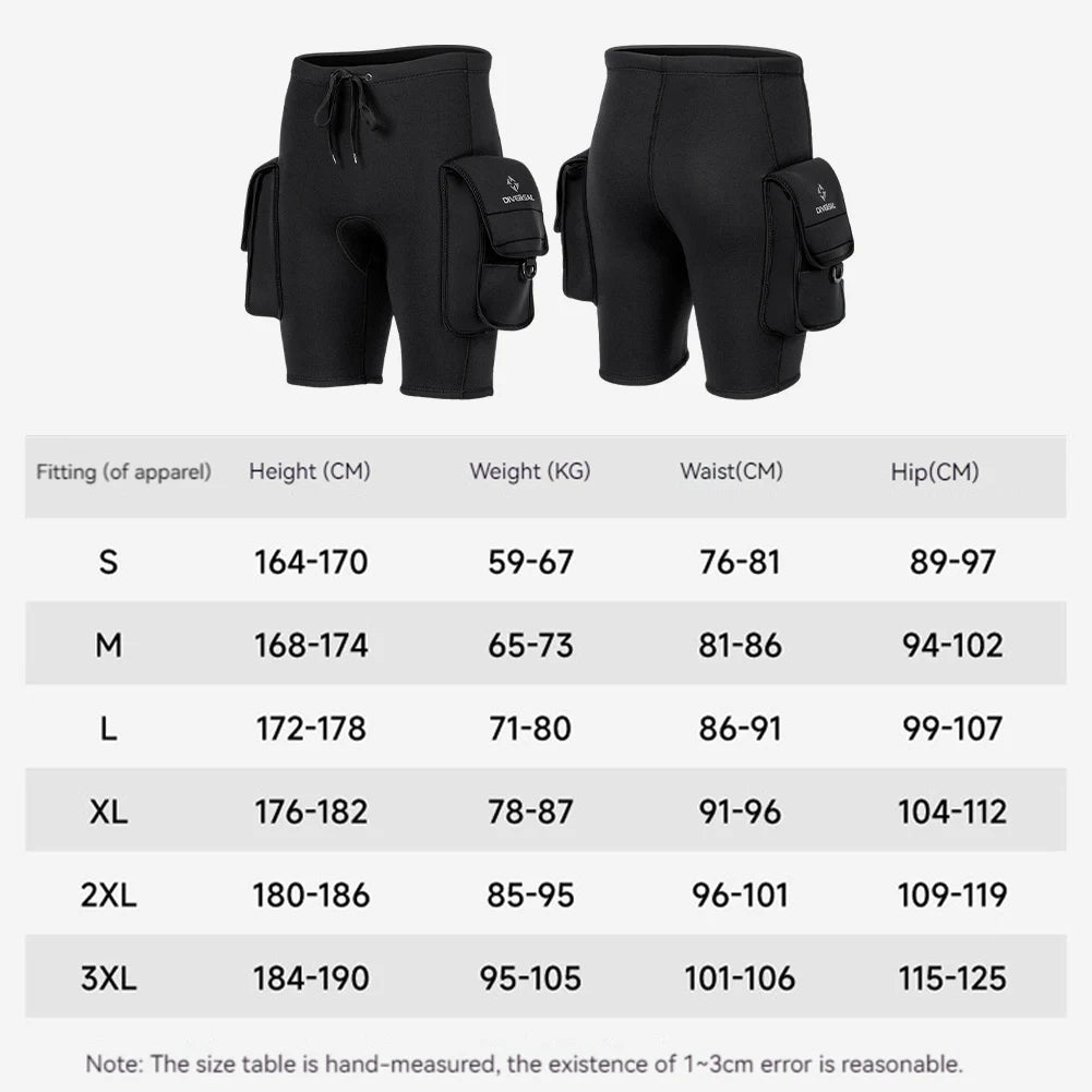 Neoprene Tech Shorts 3mm & Pocket Scuba Diving Tech Pants Wetsuit Shorts Pants for Swimming Surfing Snorkeling Diving Keep Warm