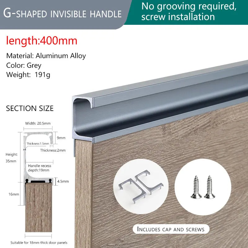 Concealed Edge Banding Kitchen Cabinet Door Recessed Handles Drawers Finger Pulls With 18mm Wood Boards G-Shape Groove-Free