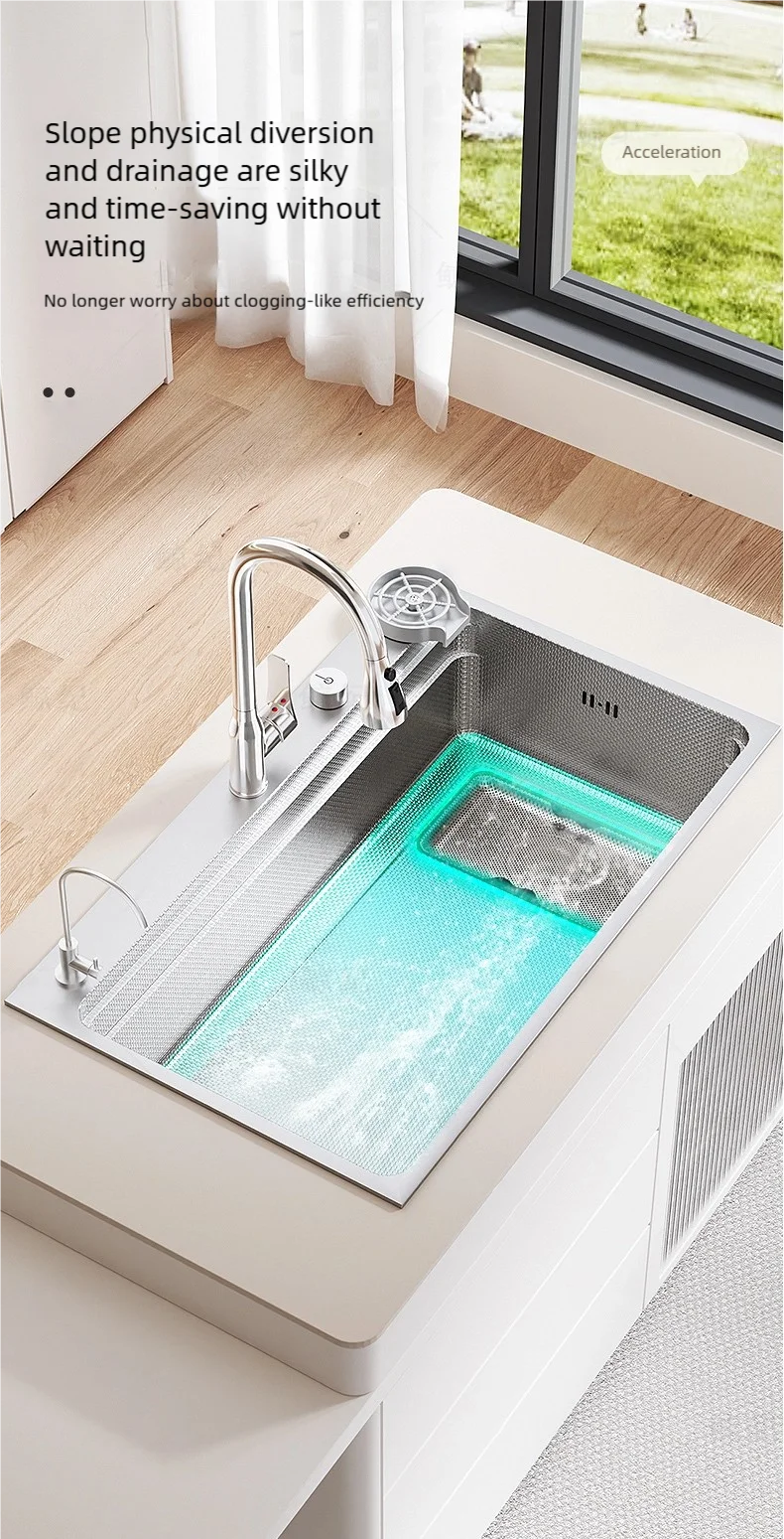 Household 304 Stainless Steel Kitchen Sink Rice Granule Embossing Antifouling Antiscratch Large Single Slot Dish Wash Basin