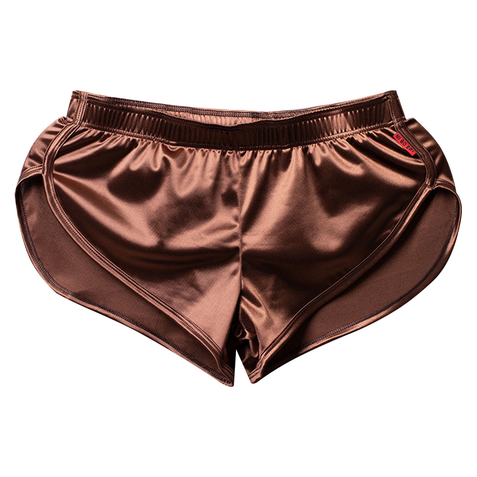 Men Side Split Satin Micro Shorts Built-in Bulge Pouch Boxer Brief Elastic Waistband Pajama Bottoms Loungewear Home Wear Trunks
