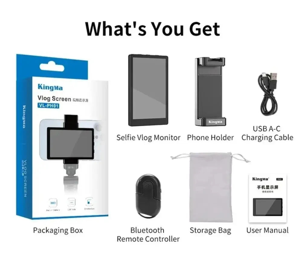 KingMa PH01 PH02 Monitor Screen for using phone rear camera for Smartphone Selfie Vlog Video Recording Live Stream