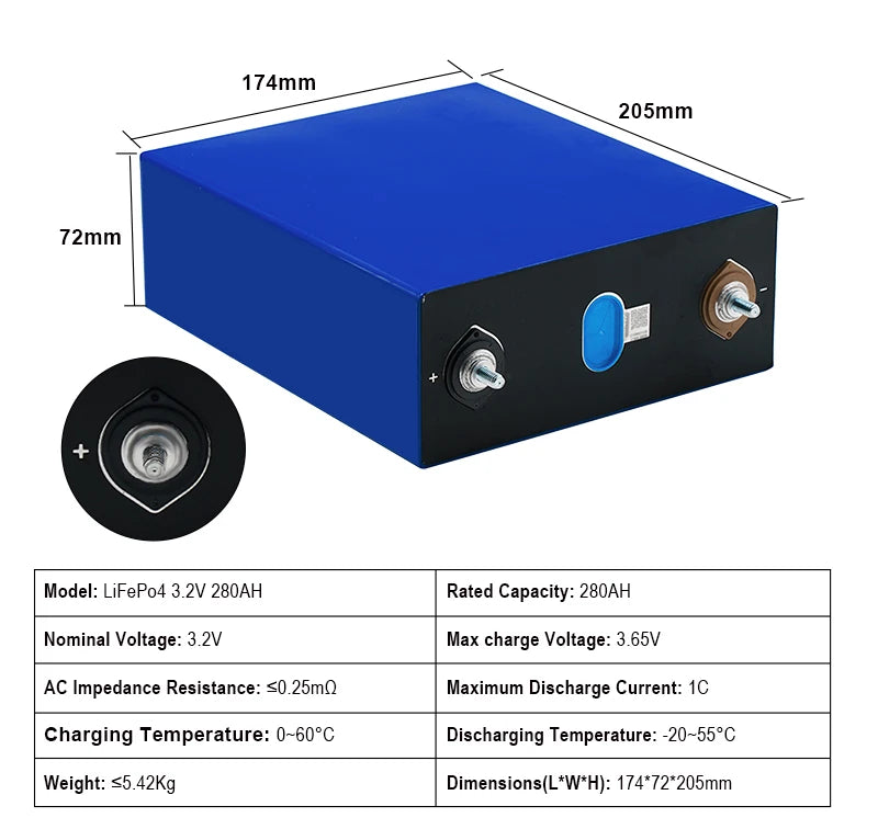 EU Hot Sale 280AH 304AH 314AH LiFePO4 Battery Grade A Rechargeable Cell Solar Home Storage EV Marine Boat Caravan EU VAT FREE
