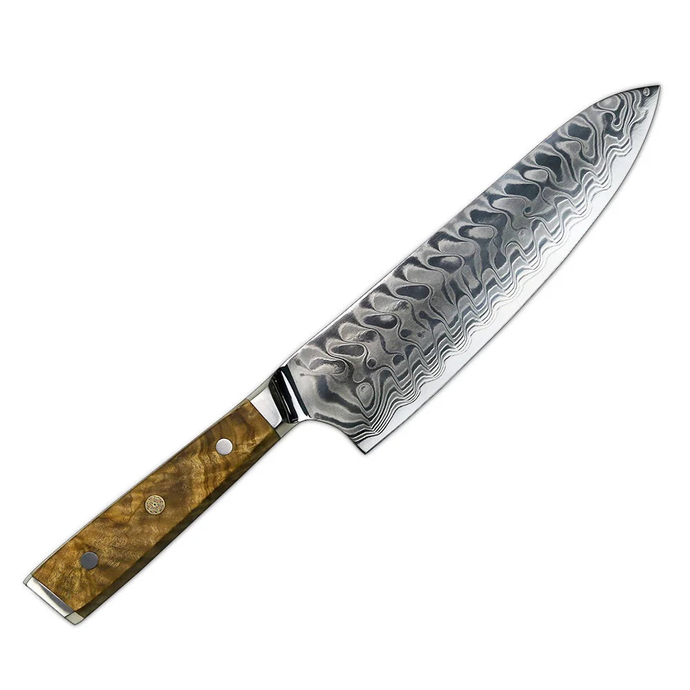 Amber 8 Inch Kitchen Knife 37 Layers AUS10V Japanese Chef Kiritsuke Utility Boning Knives Handmade Cooking Tools Olive Wood HD