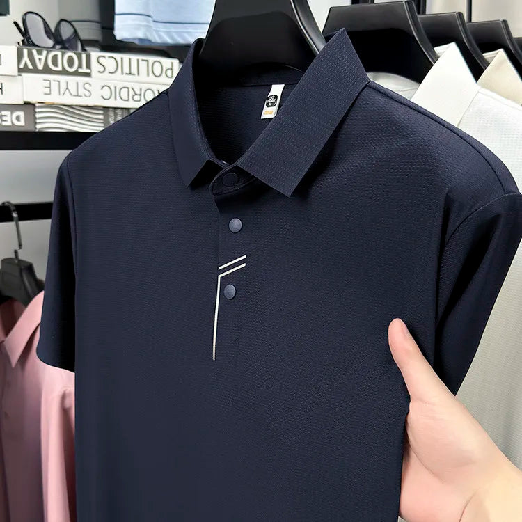 Men's Seamless Tech Polo Shirt - 4-Hole Button, 180g UV Sun Protection, 7A Antibacterial Business Leisure High-End Tops