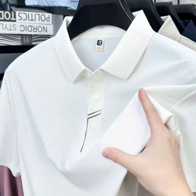 Men's Seamless Tech Polo Shirt - 4-Hole Button, 180g UV Sun Protection, 7A Antibacterial Business Leisure High-End Tops