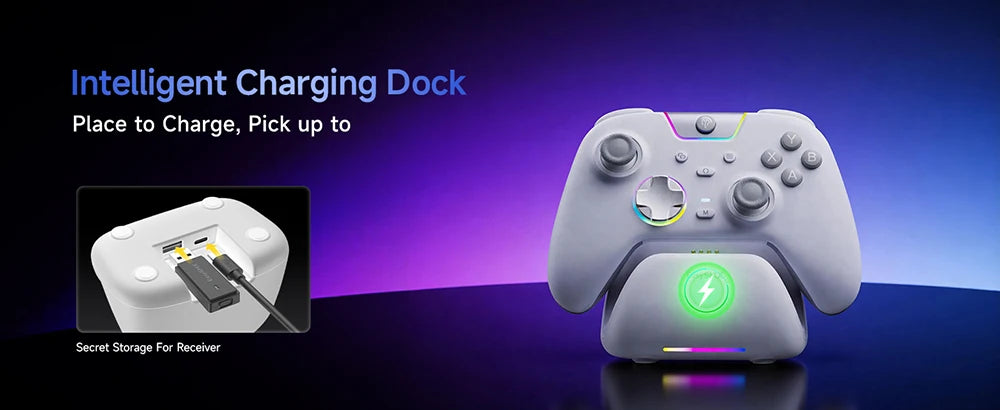 EasySMX X05Pro Wireless Controller with Charging Dock, Silent Buttons, 1000mAh Battery, 3-Mode for Switch/PC/Phone/Steam