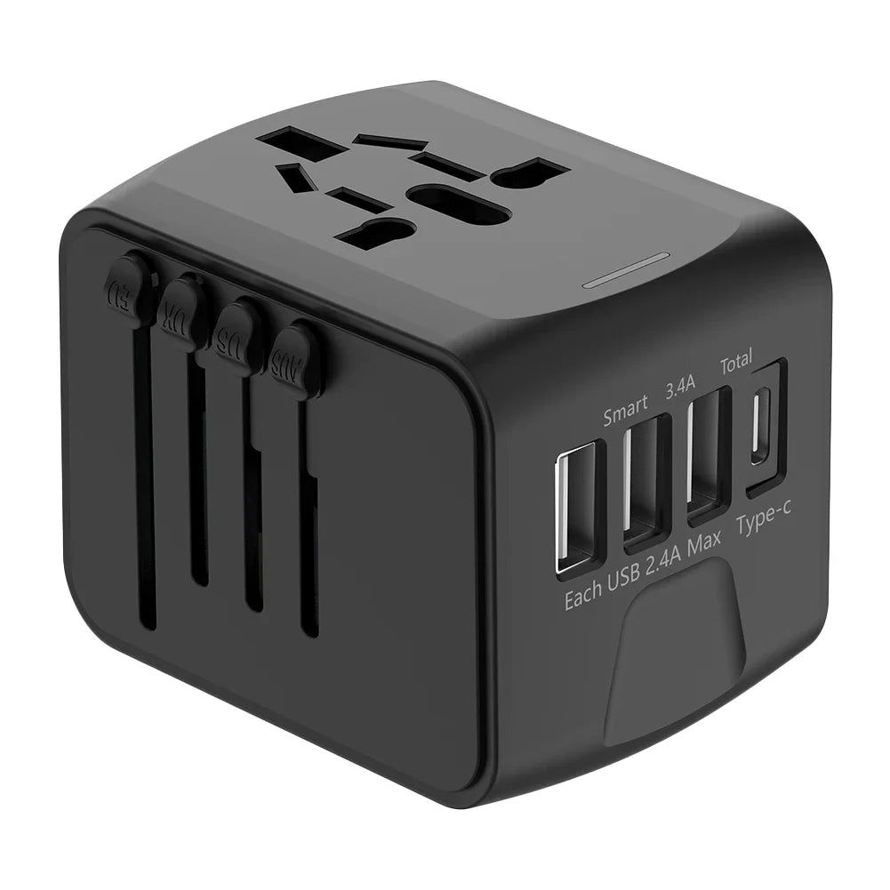 Universal Travel Adapter 100V-250V AC AC Power Plug Adapter 3 USB and 1 Type C Ports for for USA EU UK AU Cell Phone Laptop