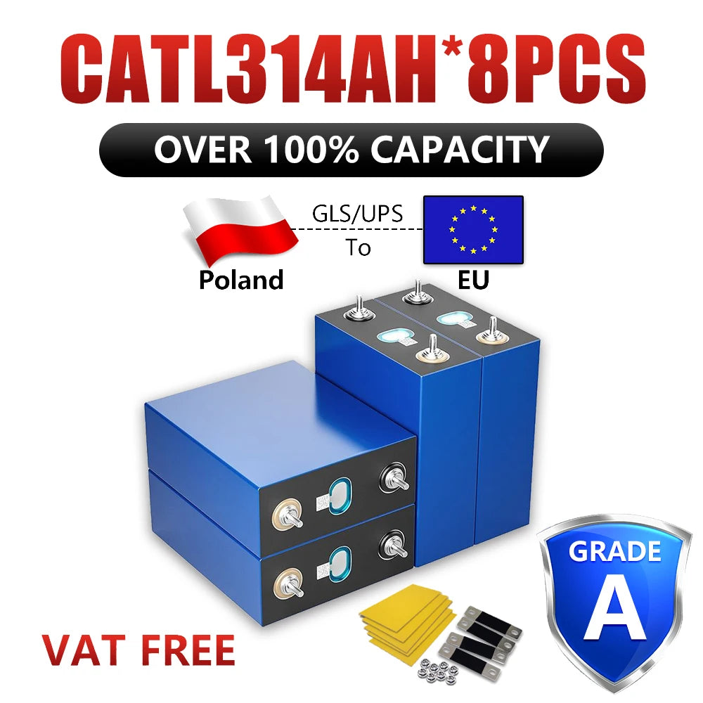 EU Hot Sale 280AH 304AH 314AH LiFePO4 Battery Grade A Rechargeable Cell Solar Home Storage EV Marine Boat Caravan EU VAT FREE