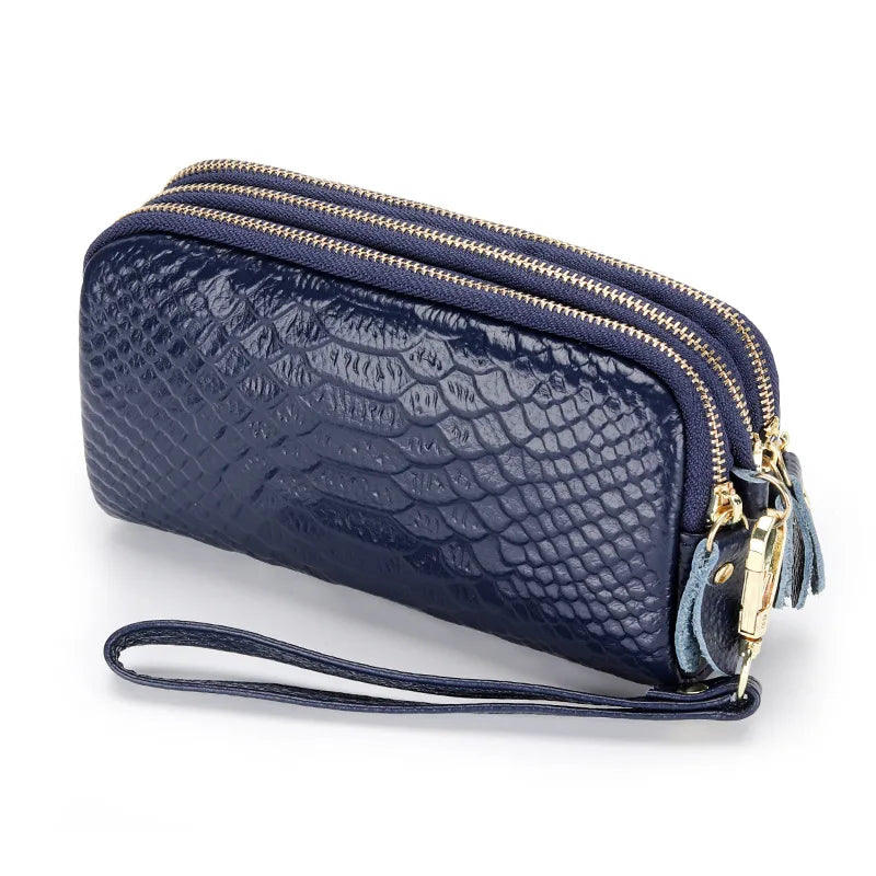 Genuine Leather Women Wallet Long Zipper Wristlet Bag Fashion Crocodile Lady Clutch Coin Purse Mobile phone bag Money Clip
