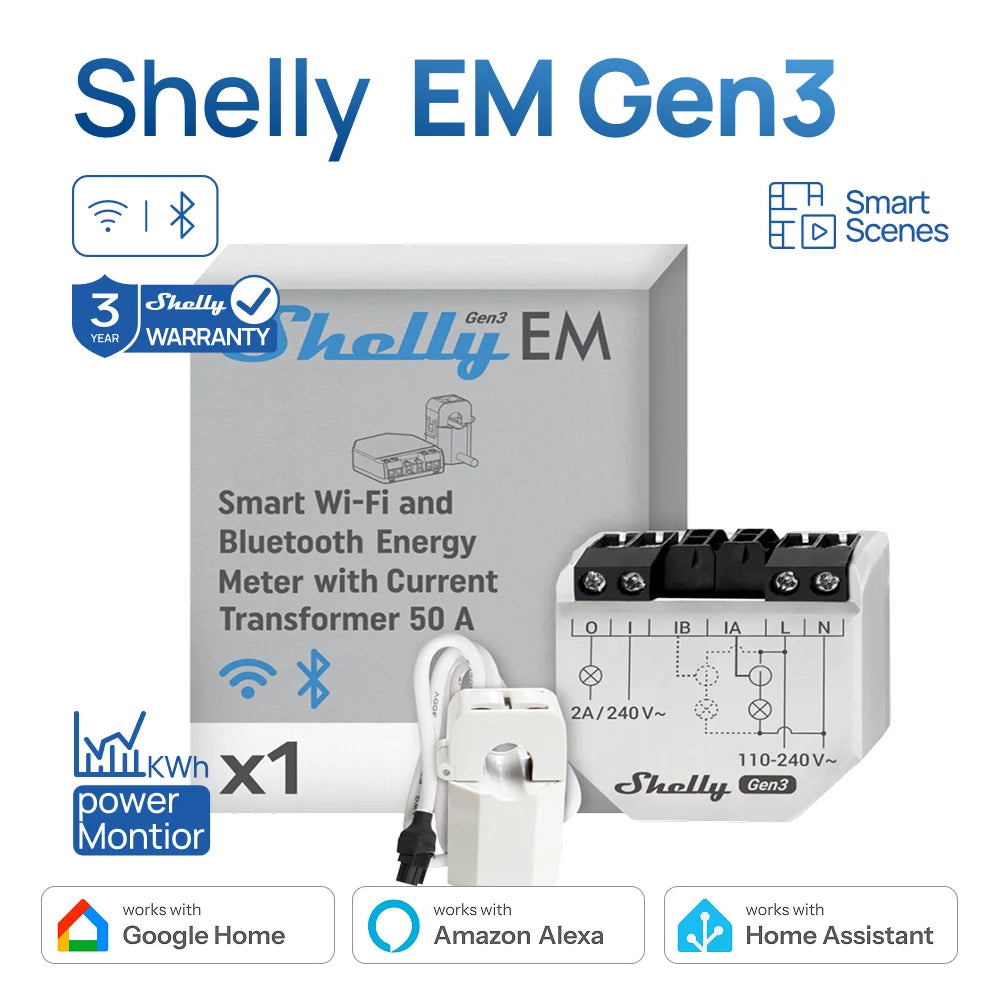 Shelly EM Gen3 Smart Home WiFi Connection Monitor Power Consumption Solar Energy Equipment Household Electricity Consumption