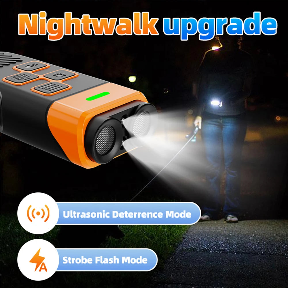 Dual Ultrasonic Pet Dog Repeller Professional Dog Training Device Rechargeable Anti Dog Bark Deterrent with LED Flashlight