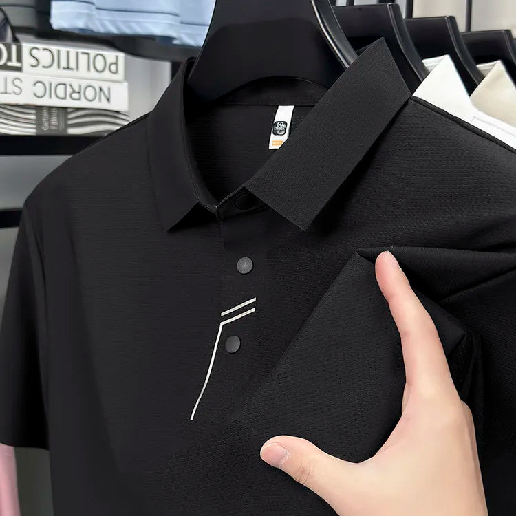 Men's Seamless Tech Polo Shirt - 4-Hole Button, 180g UV Sun Protection, 7A Antibacterial Business Leisure High-End Tops